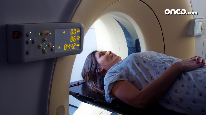 Woman receiving CT scan