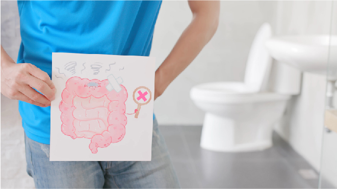 Picture of a patient showing a drawing of a failing large intestine