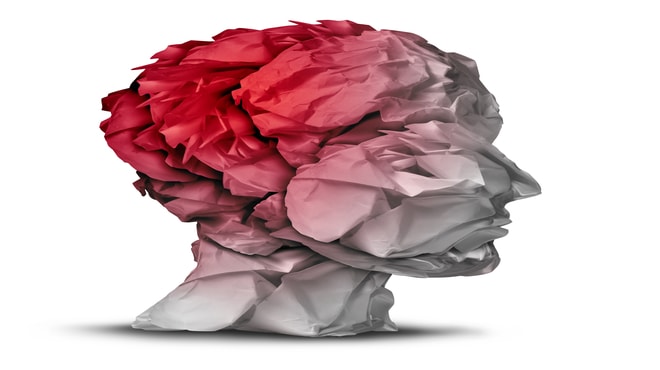 Visualisation of a human head while brain cancer is highlighted in red